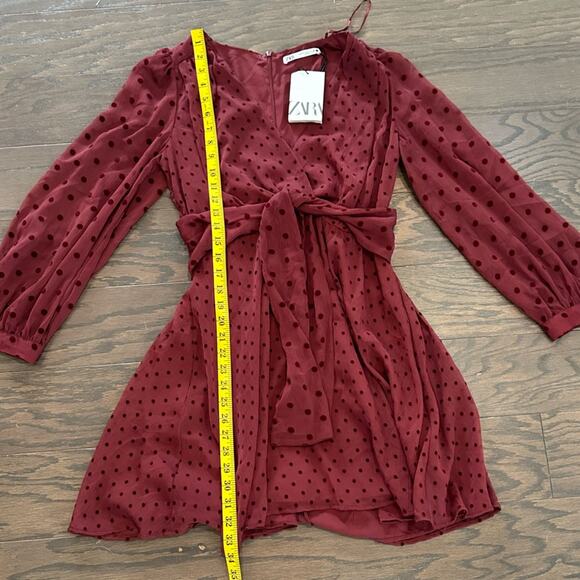 Zara Maroon Polka Dotted Mesh Mini Dress SZ Small NWT - Picture 5 of 11